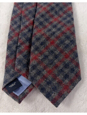 Tommy Hilfiger Gray Red Navy Plaid Wool Preppy Classic Necktie Slim